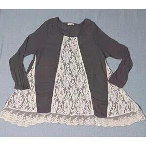 Indigo Soul Tunic Womens Long Sleeve Size 3XL Lace Gray Whimsy Goth Dark Fairy